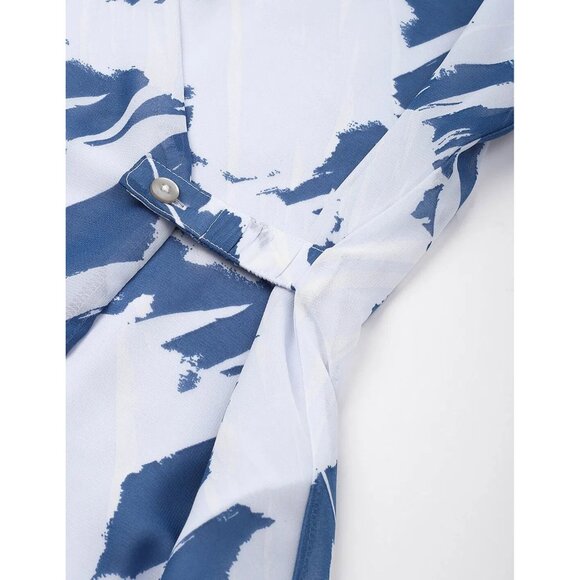 Calvin Klein Womens Floral Chiffon V-Neck Wrap Blouse/Shirt Blue Poseidon XL NWT - Picture 3 of 6